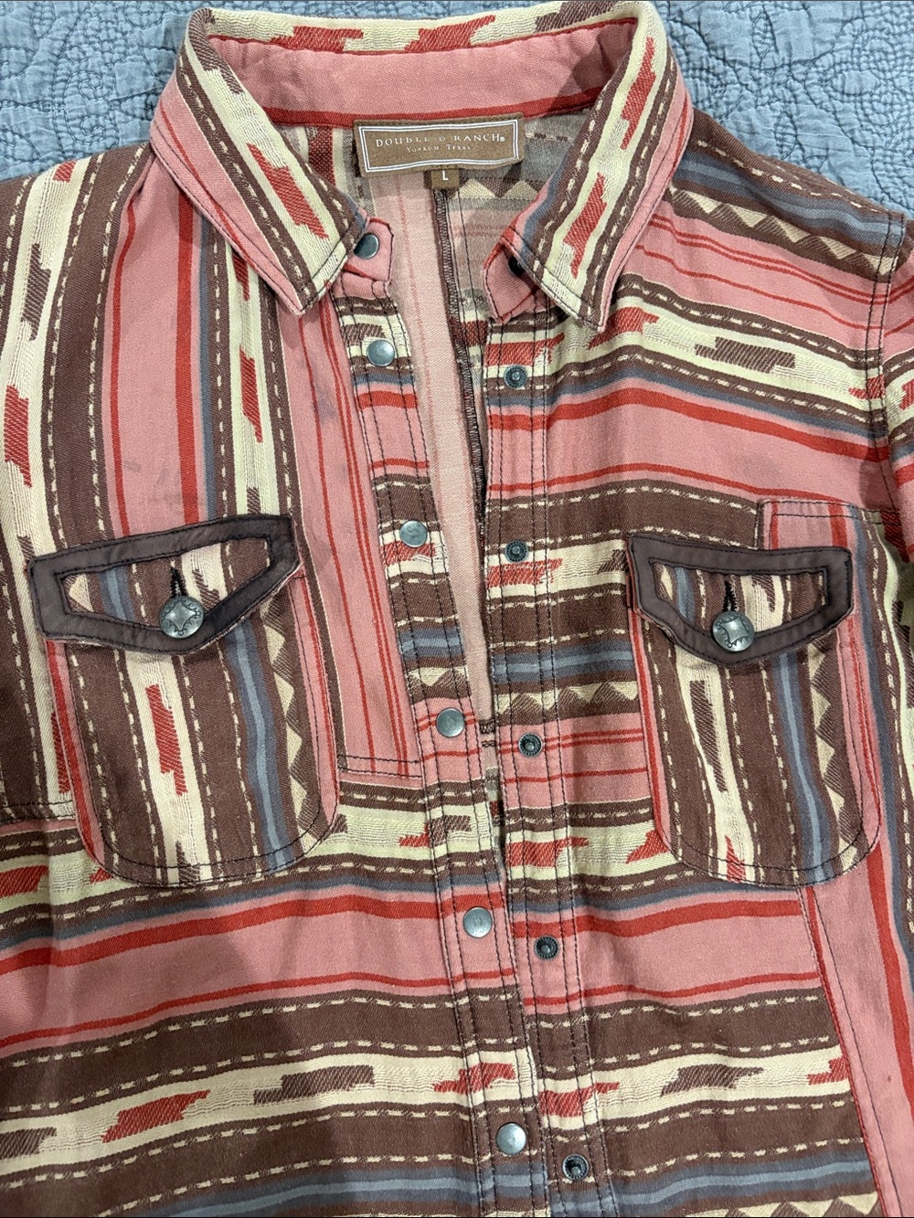 Double D Ranch Pink & Brown Striped Western Shirt